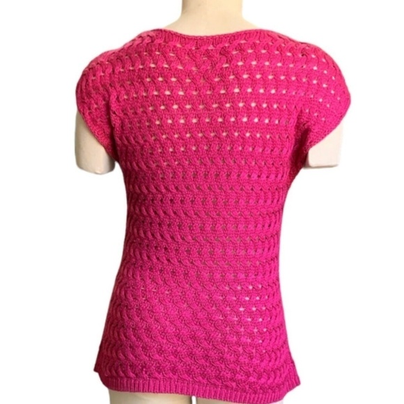 Coldwater Creek Pink Crochet Knit Short Sleeve Top Sz XS 4-6 Barbiecore #257B - Picture 3 of 7
